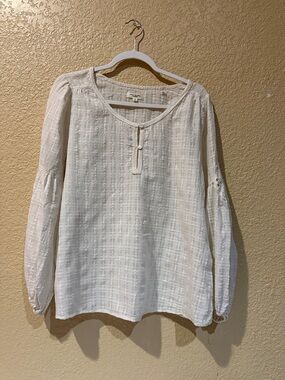 Max Studio Cream Textured Long-Sleeve Tunic Top